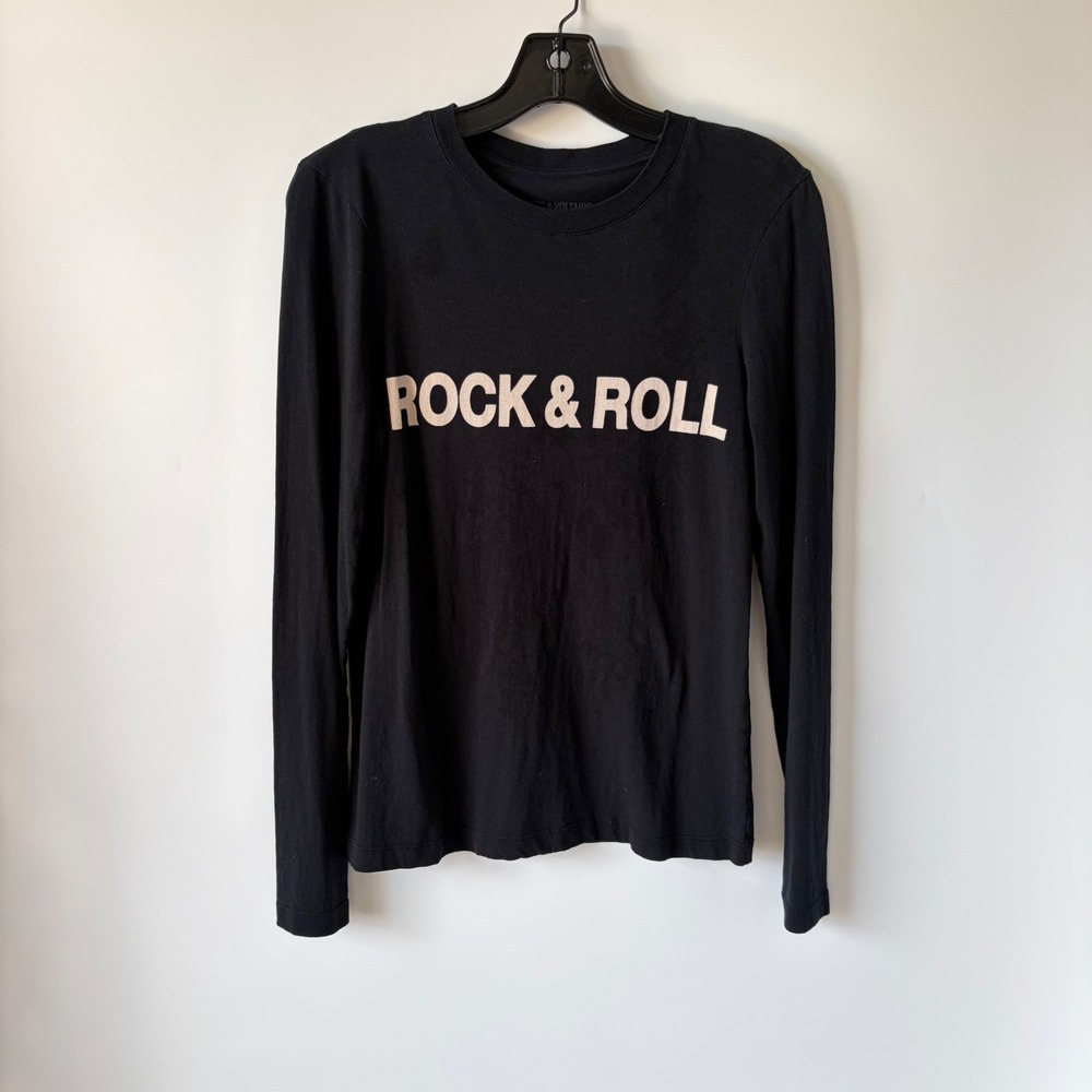 Zadig & Voltaire T-Shirt Womens XS Black Rock & Roll Graphic Long Sleeve Tee